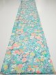 Photo5: 3D05z60  Japanese Kimono Silk  FABRIC Flowers Cyan 64.6x14.2 (5)