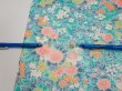 Photo6: 3D05z60  Japanese Kimono Silk  FABRIC Flowers Cyan 64.6x14.2 (6)