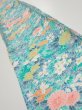 Photo1: 3D07z30  Japanese Kimono Silk  FABRIC Flowers Cyan 61.0x7.1 (1)