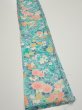 Photo2: 3D07z30  Japanese Kimono Silk  FABRIC Flowers Cyan 61.0x7.1 (2)