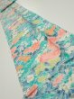 Photo1: 3D08z40  Japanese Kimono Silk  FABRIC Flowers Cyan 85.0x7.1 (1)