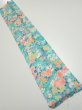 Photo1: 3D09z20  Japanese Kimono Silk  FABRIC Flowers Cyan 36.2x7.1 (1)