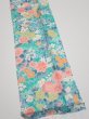 Photo3: 3D09z20  Japanese Kimono Silk  FABRIC Flowers Cyan 36.2x7.1 (3)
