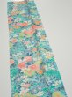 Photo4: 3D09z20  Japanese Kimono Silk  FABRIC Flowers Cyan 36.2x7.1 (4)