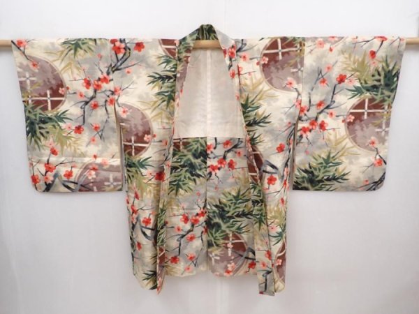Photo6: 6012T01z420 Vintage Japanese Kimono Silk MEISEN HAORI Plum blossom (6)