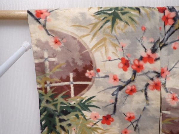 Photo7: 6012T01z420 Vintage Japanese Kimono Silk MEISEN HAORI Plum blossom (7)