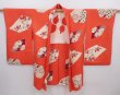 Photo7: 6012T02z550 Vintage Japanese Kimono Silk HAORI Plum blossom Tomato red (7)