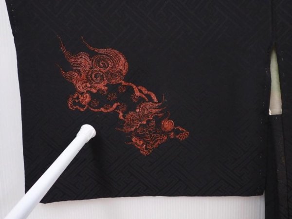 Photo6: 6012T03z570 Vintage Japanese Kimono Silk HAORI Shishi Black (6)