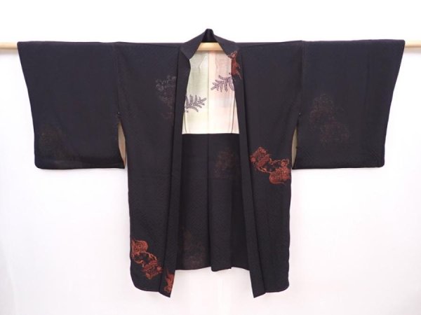 Photo7: 6012T03z570 Vintage Japanese Kimono Silk HAORI Shishi Black (7)