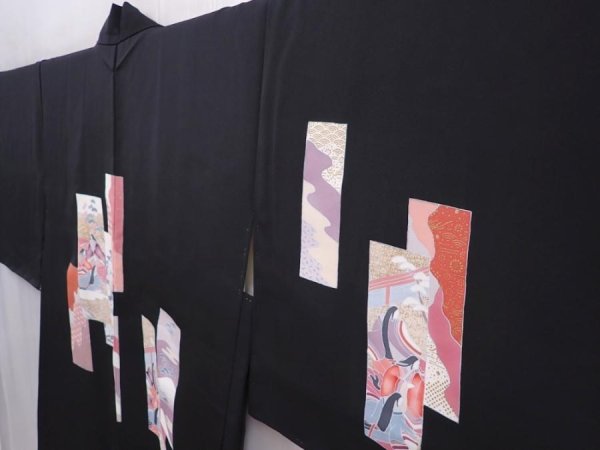Photo2: 6012T05z550 Vintage Japanese Kimono Silk HAORI Princess Black (2)