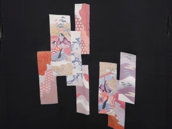 Photo3: 6012T05z550 Vintage Japanese Kimono Silk HAORI Princess Black (3)
