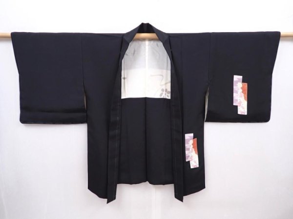 Photo5: 6012T05z550 Vintage Japanese Kimono Silk HAORI Princess Black (5)