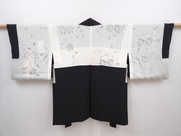 Photo6: 6012T05z550 Vintage Japanese Kimono Silk HAORI Princess Black (6)