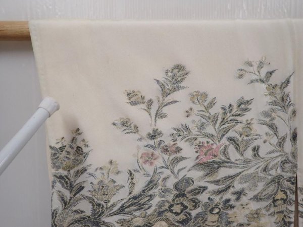 Photo5: 6012T06z670 Vintage Japanese Kimono Silk HAORI Flower Off-white (5)