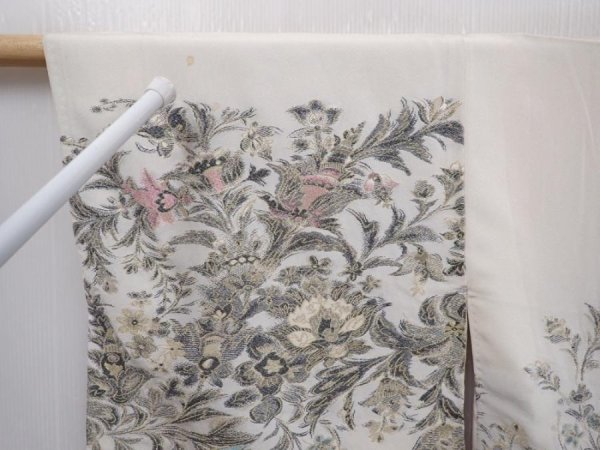 Photo8: 6012T06z670 Vintage Japanese Kimono Silk HAORI Flower Off-white (8)