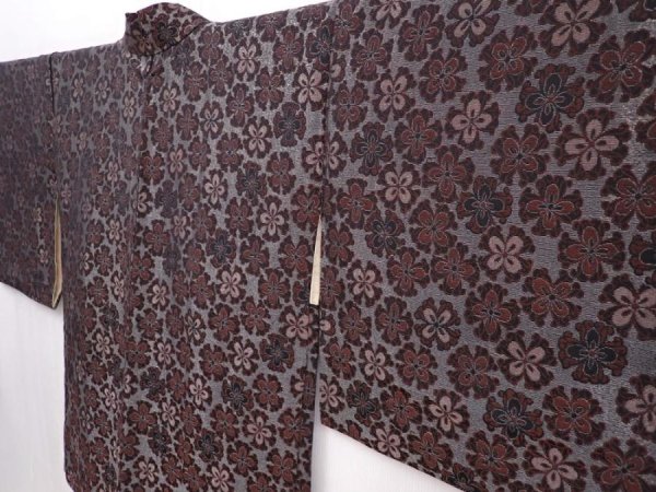 Photo2: 6012T07z730 Vintage Japanese Kimono Silk URUSHI HAORI Flower Silver (2)
