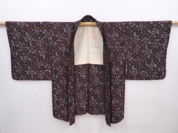 Photo5: 6012T07z730 Vintage Japanese Kimono Silk URUSHI HAORI Flower Silver (5)
