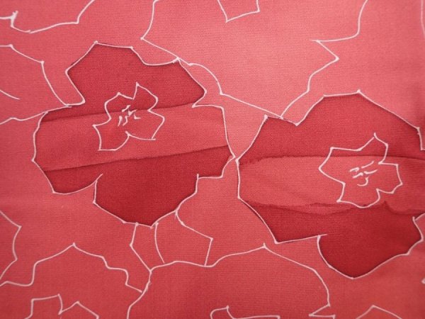 Photo4: 6012T08z580 Vintage Japanese Kimono Silk HAORI Flower Red-Pink (4)