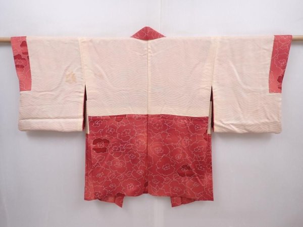 Photo6: 6012T08z580 Vintage Japanese Kimono Silk HAORI Flower Red-Pink (6)