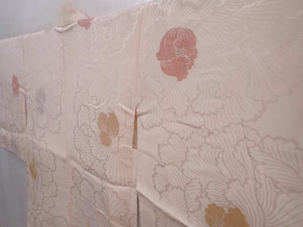 Photo2: 6012T09z570 Vintage Japanese Kimono Silk HAORI Peony Light peach (2)