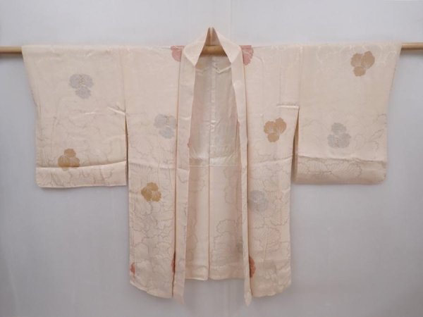 Photo8: 6012T09z570 Vintage Japanese Kimono Silk HAORI Peony Light peach (8)