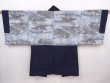 Photo1: 6012T11z610 Vintage Japanese Kimono Silk Men's HAORI 東海道五十三次 Dark navy (1)