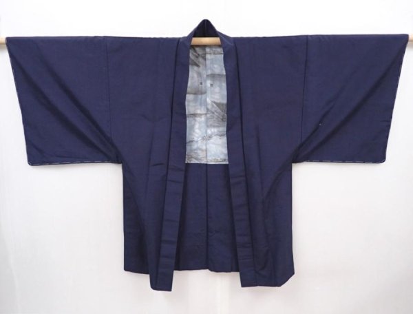 Photo5: 6012T11z610 Vintage Japanese Kimono Silk Men's HAORI 東海道五十三次 Dark navy (5)