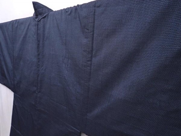 Photo4: 6012T12z550 Vintage Japanese Kimono Silk Men's HAORI Daimyogyoretsu Navy-Gray (4)