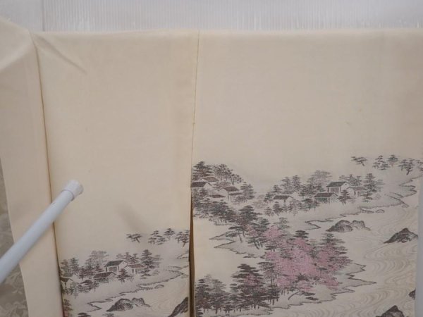 Photo8: 6012T13z590 Vintage Japanese Kimono Silk HAORI Scenery Off-white (8)