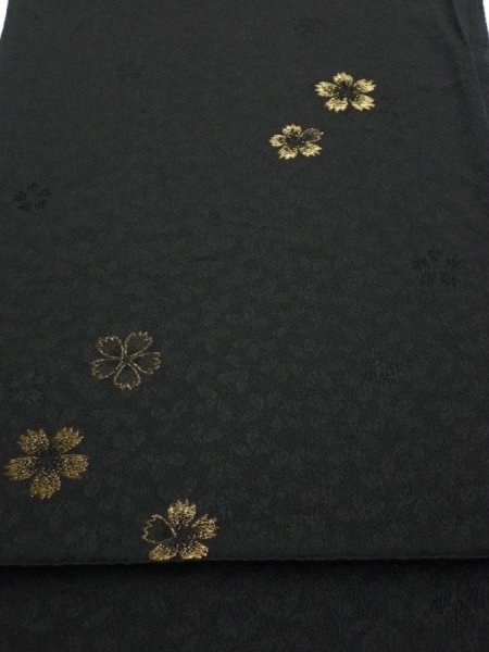 Photo1: 3D01z70  Japanese Kimono Silk  FABRIC Sakura Black 40.9x14.6 (1)
