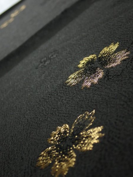 Photo4: 3D02z70  Japanese Kimono Silk  FABRIC Sakura Black 40.9x14.6 (4)