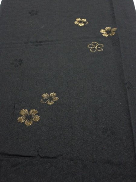Photo1: 3D03z110  Japanese Kimono Silk  FABRIC Sakura Black 68.5x14.8 (1)