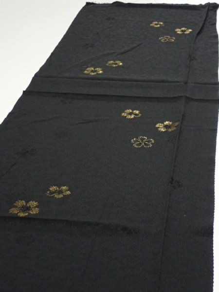Photo3: 3D03z110  Japanese Kimono Silk  FABRIC Sakura Black 68.5x14.8 (3)