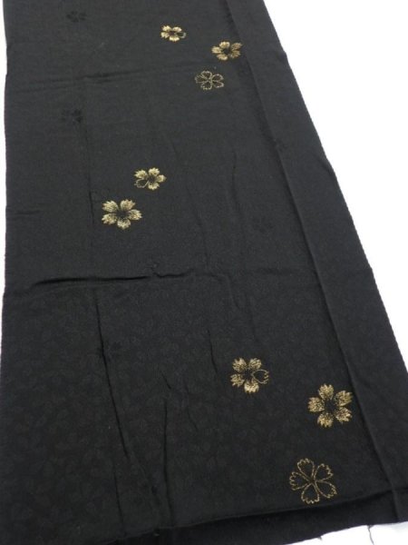 Photo2: 3D06z110  Japanese Kimono Silk  FABRIC Sakura Black 68.5x15.0 (2)