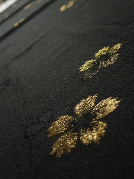 Photo4: 3D06z110  Japanese Kimono Silk  FABRIC Sakura Black 68.5x15.0 (4)