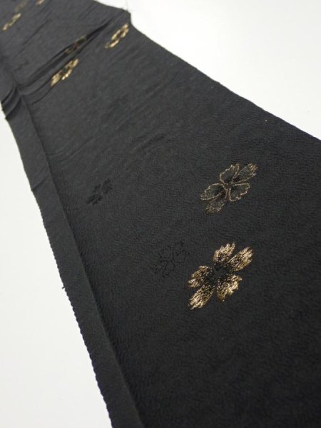 Photo1: 3D07z50  Japanese Kimono Silk  FABRIC Sakura Black 62.6x7.3 (1)