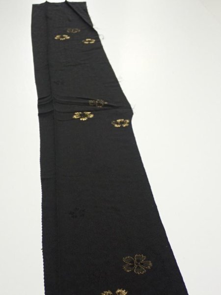 Photo2: 3D07z50  Japanese Kimono Silk  FABRIC Sakura Black 62.6x7.3 (2)
