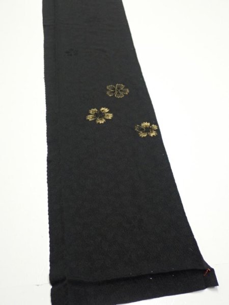 Photo3: 3D07z50  Japanese Kimono Silk  FABRIC Sakura Black 62.6x7.3 (3)