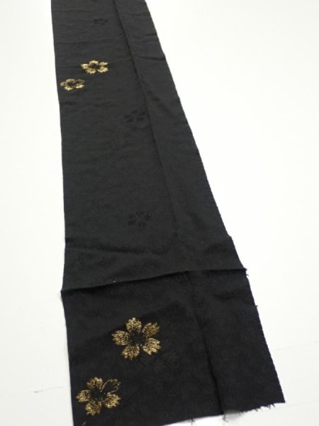 Photo2: 3D09z70  Japanese Kimono Silk  FABRIC Sakura Black 87.4x7.1 (2)