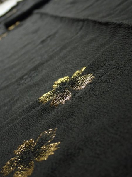 Photo4: 3D09z70  Japanese Kimono Silk  FABRIC Sakura Black 87.4x7.1 (4)