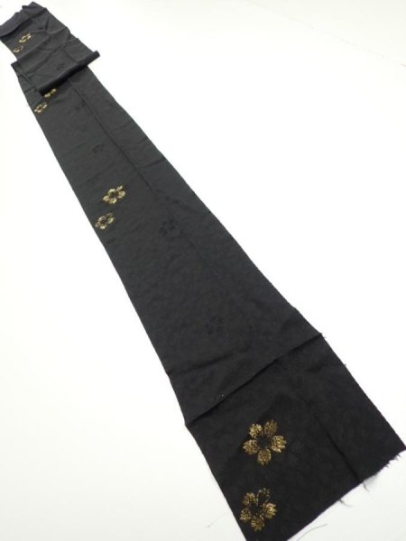 Photo5: 3D09z70  Japanese Kimono Silk  FABRIC Sakura Black 87.4x7.1 (5)