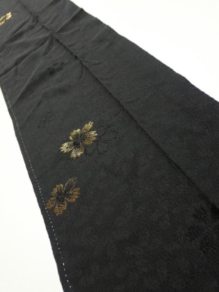 Photo2: 3D10z30  Japanese Kimono Silk  FABRIC Sakura Black 39.4x7.3 (2)