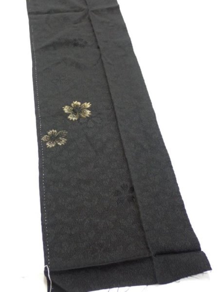 Photo3: 3D10z30  Japanese Kimono Silk  FABRIC Sakura Black 39.4x7.3 (3)