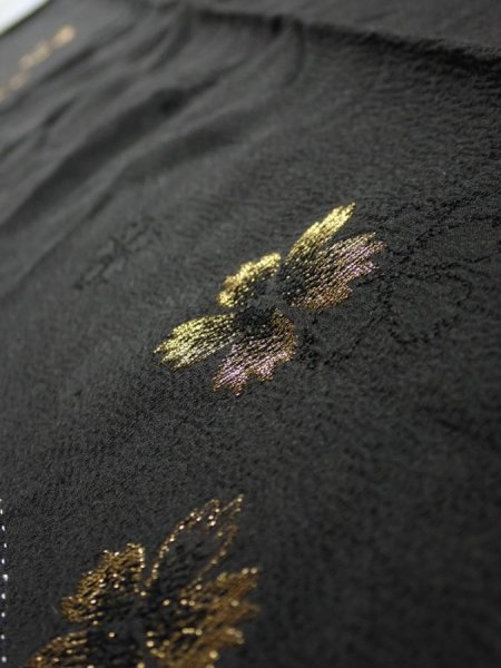 Photo5: 3D10z30  Japanese Kimono Silk  FABRIC Sakura Black 39.4x7.3 (5)