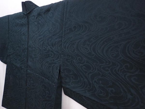 Photo2: 6015T01z220 Vintage Japanese Kimono Silk See through HAORI Stream Dark green-gray (2)