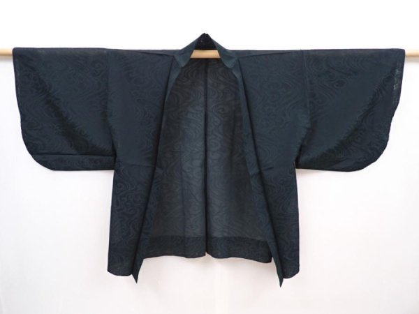Photo5: 6015T01z220 Vintage Japanese Kimono Silk See through HAORI Stream Dark green-gray (5)