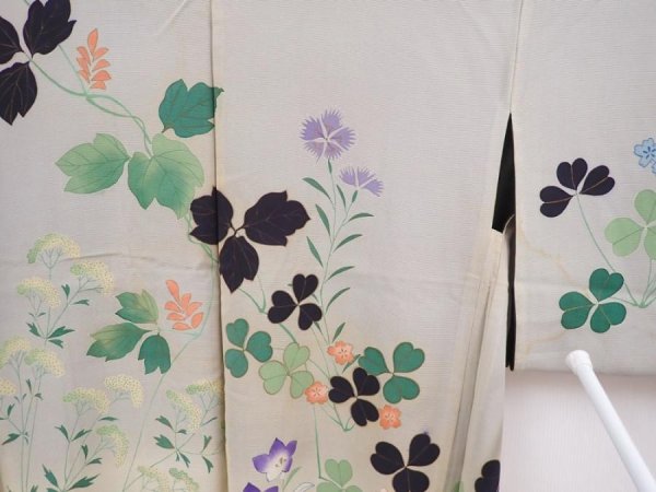 Photo3: 6015T04z420 Vintage Japanese Kimono Silk MUSOU HAORI Flowers Black (3)