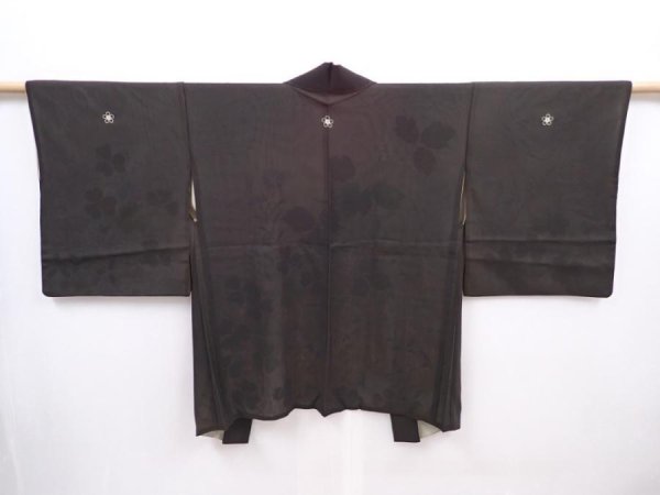 Photo5: 6015T04z420 Vintage Japanese Kimono Silk MUSOU HAORI Flowers Black (5)