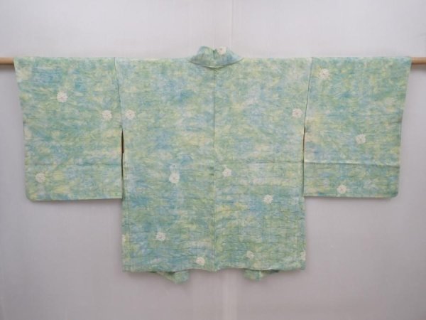 Photo1: 6015T05z560 Vintage Japanese Kimono Silk HAORI  Mint green (1)