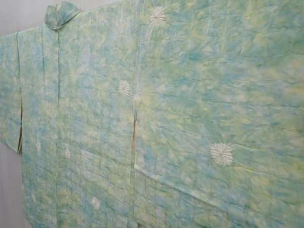 Photo2: 6015T05z560 Vintage Japanese Kimono Silk HAORI  Mint green (2)